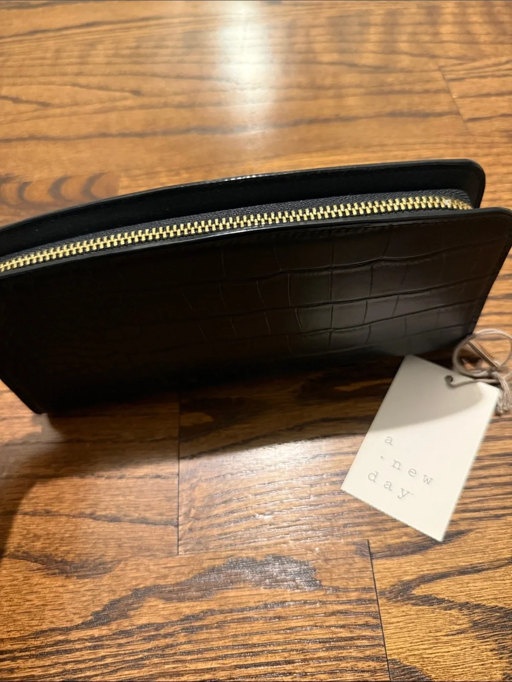 a new day Black Croc-Embossed Zip-Around Wallet